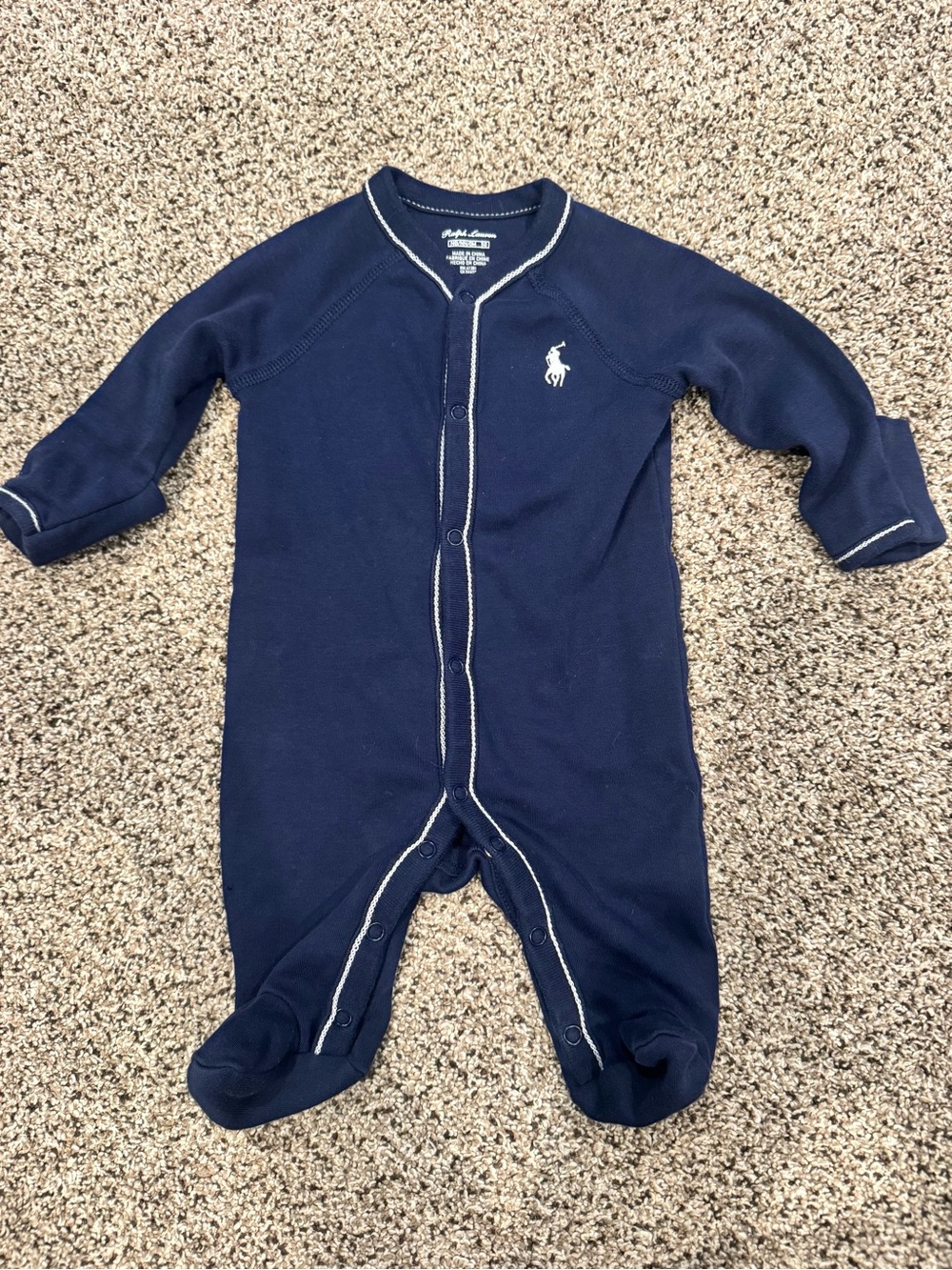 Polo by Ralph Lauren Navy Footed One-Piece with White Trim